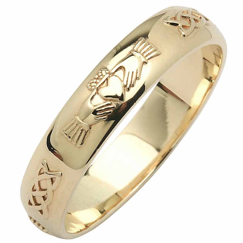 Product image for Irish Wedding Ring - Men's Narrow Claddagh Celtic Knot Corrib Wedding Band - Comfort Fit