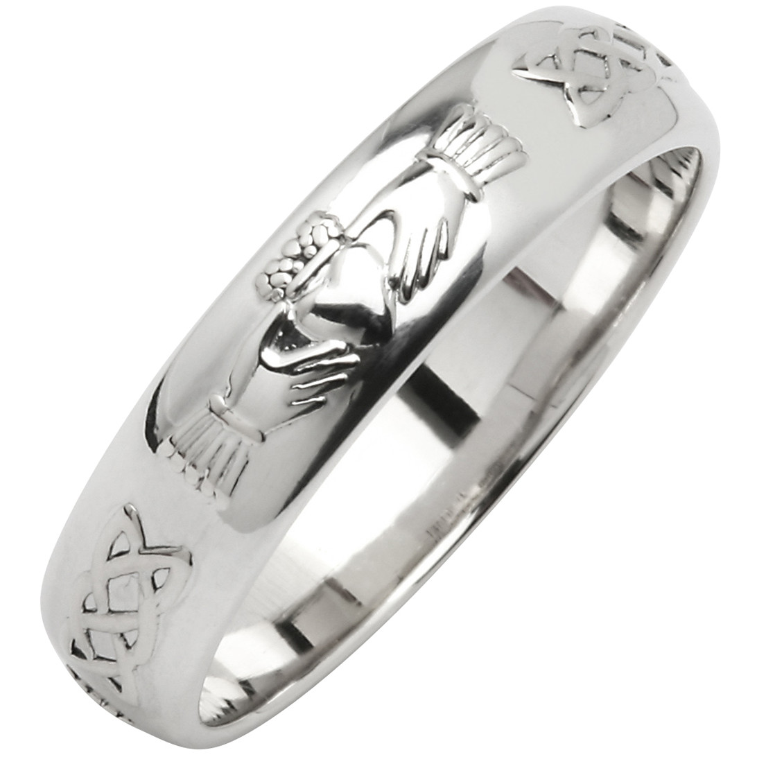 Product image for Irish Wedding Ring - Men's Narrow Sterling Silver Claddagh Celtic Knot Corrib Wedding Band - Comfort Fit