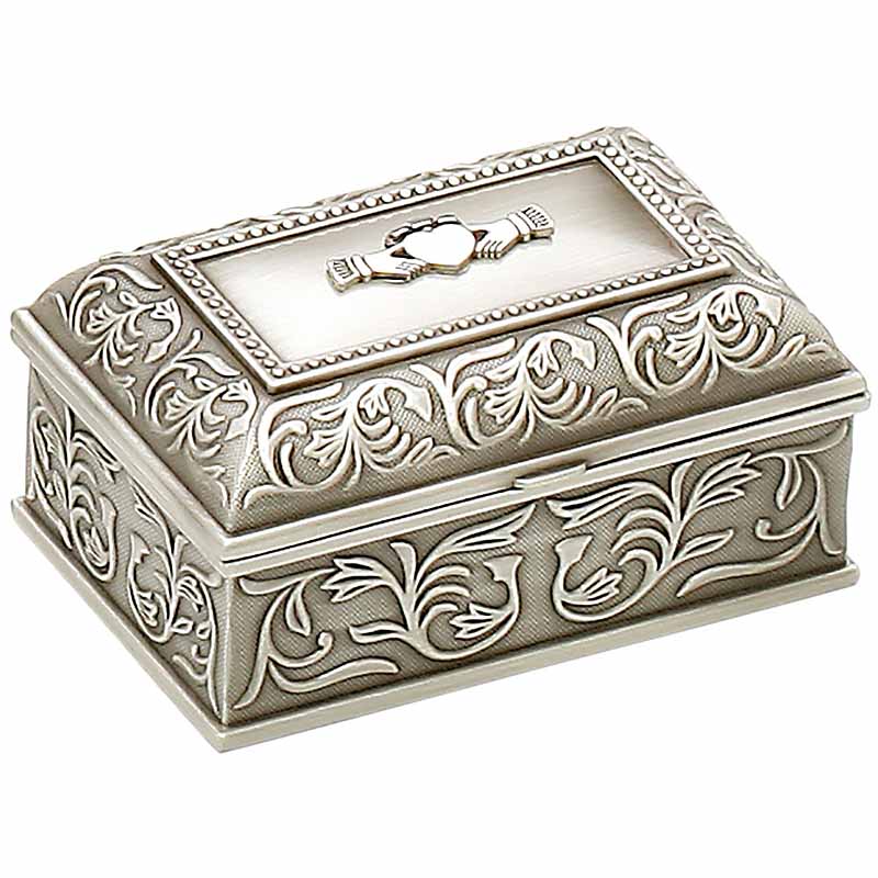 Mullingar Pewter Claddagh Irish Jewellery Box (Medium) - Handmade In Ireland, Red Velvet Lining