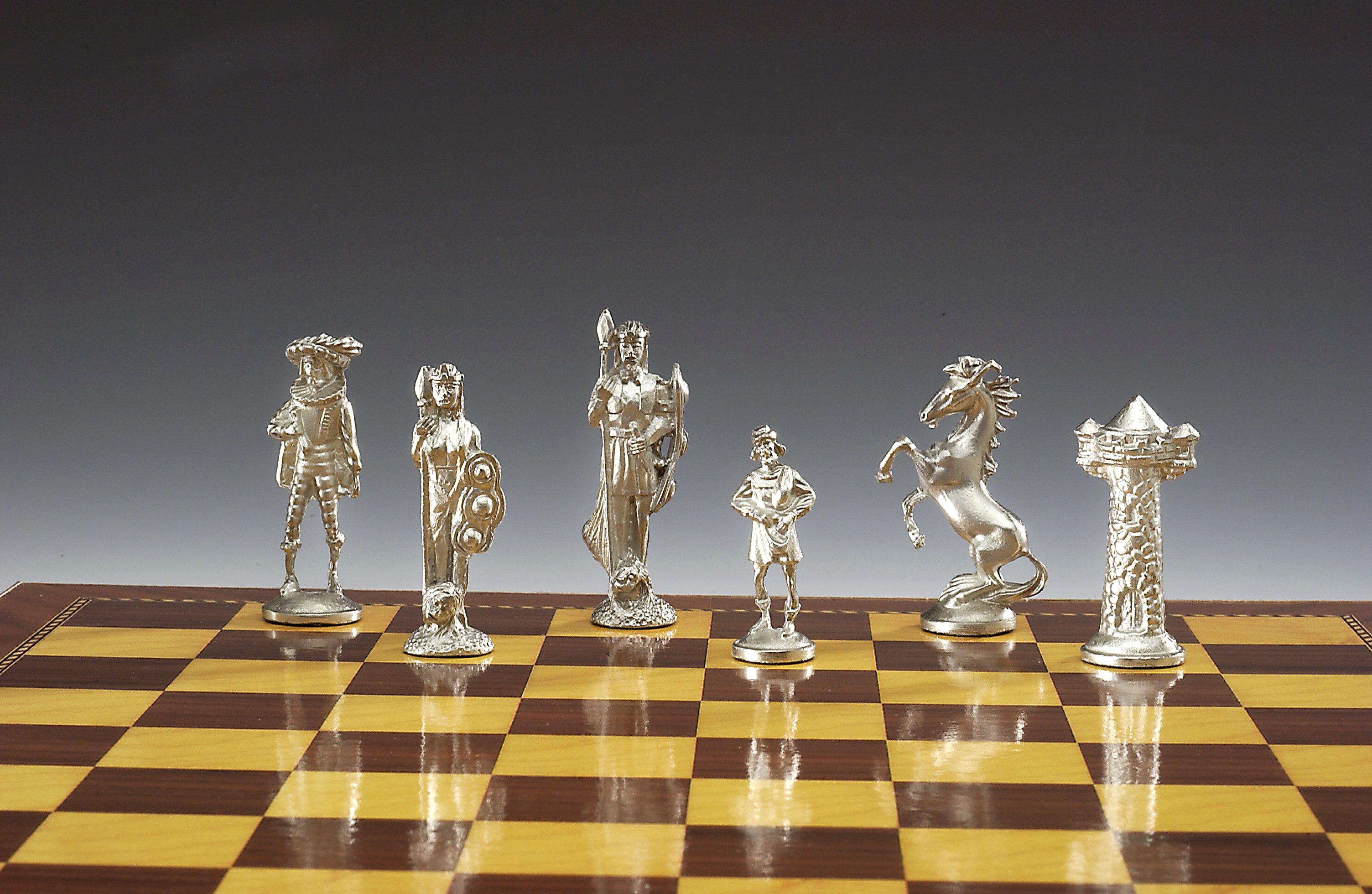 Product image for Irish Pewter Celtic Chess Set & Wooden Board