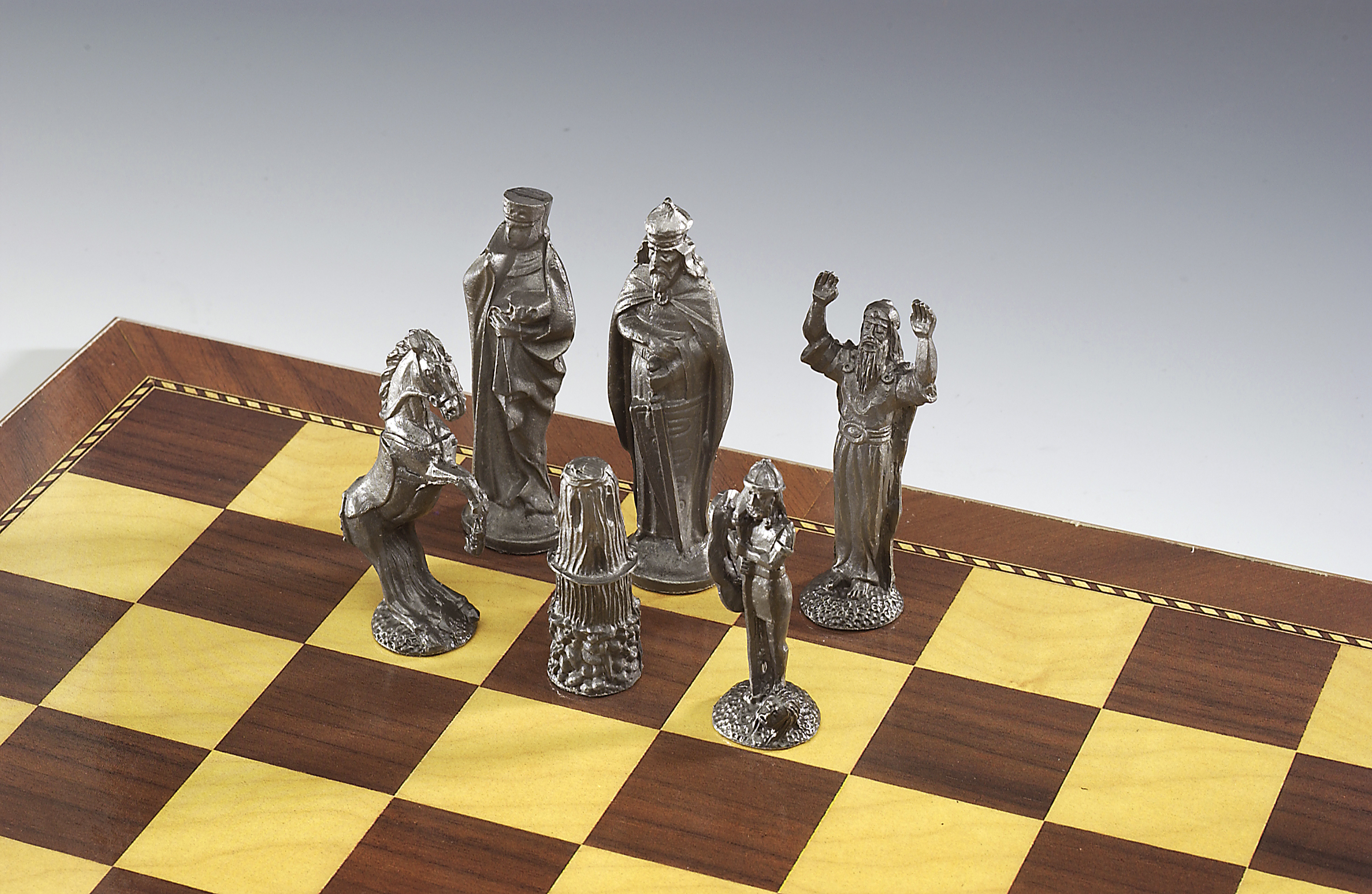 Product image for Irish Pewter Celtic Chess Set & Wooden Board