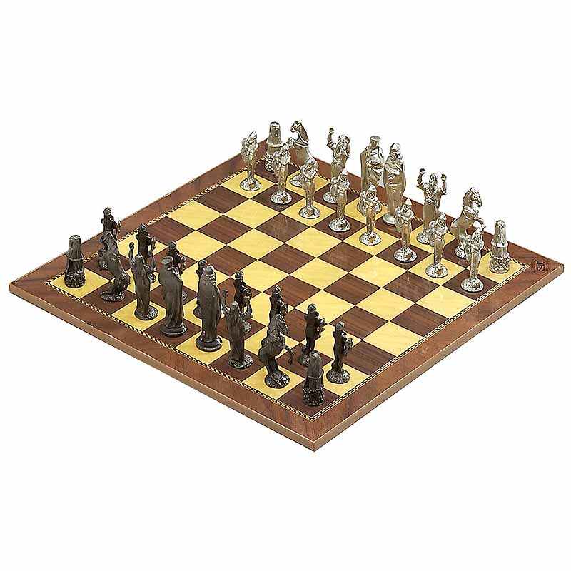 Product image for Irish Pewter Celtic Chess Set & Wooden Board