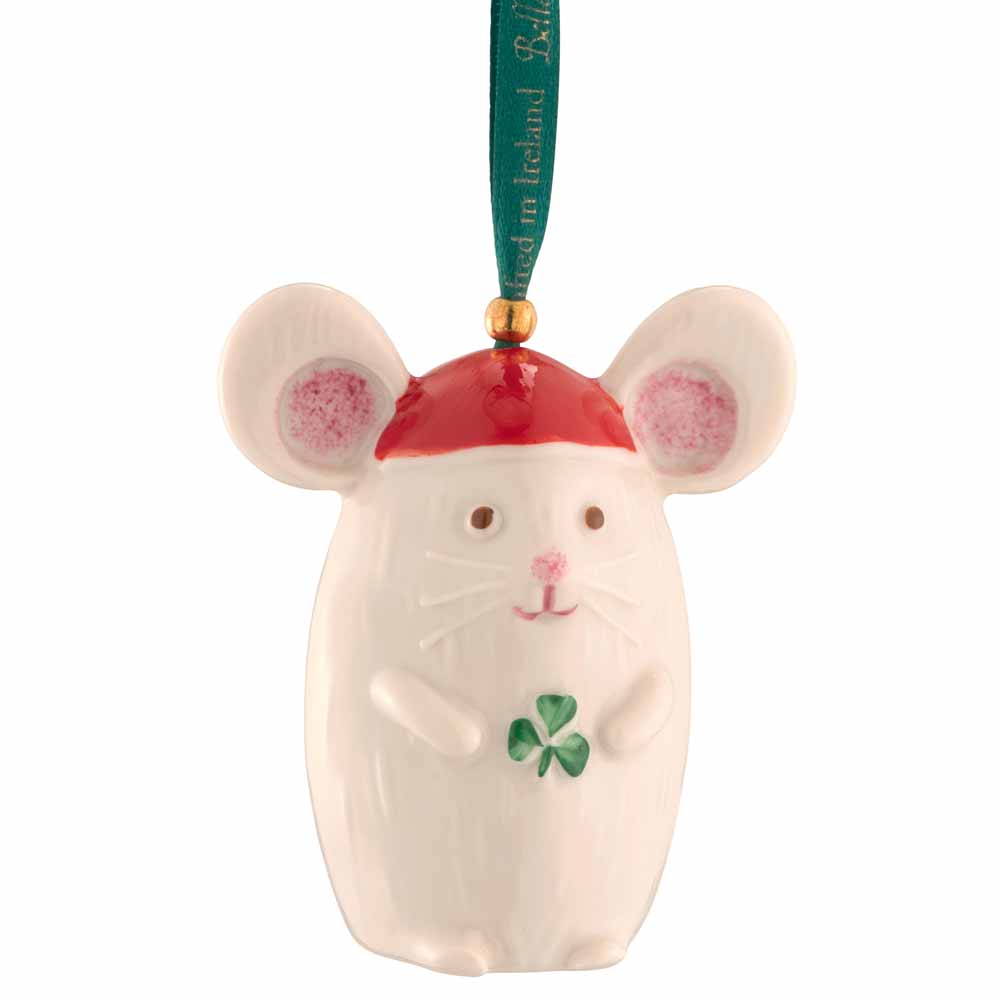Product image for Irish Christmas | Belleek Pottery Not A Creature Was Stirring Mouse Ornament
