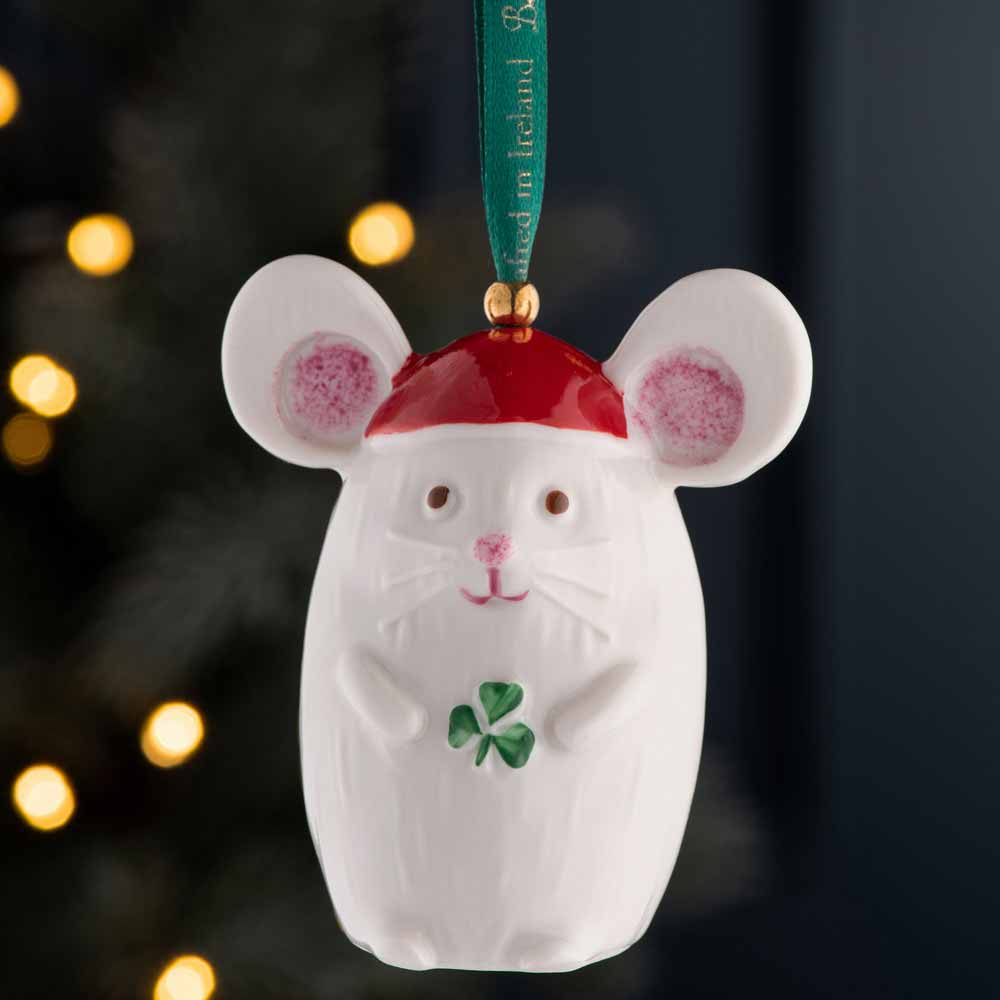 Product image for Irish Christmas | Belleek Pottery Not A Creature Was Stirring Mouse Ornament