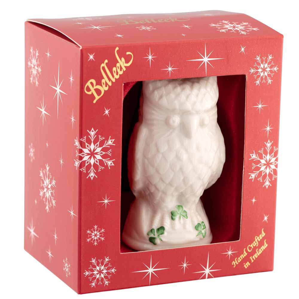 Product image for Irish Christmas | Belleek Pottery Owl Shamrock Ornament