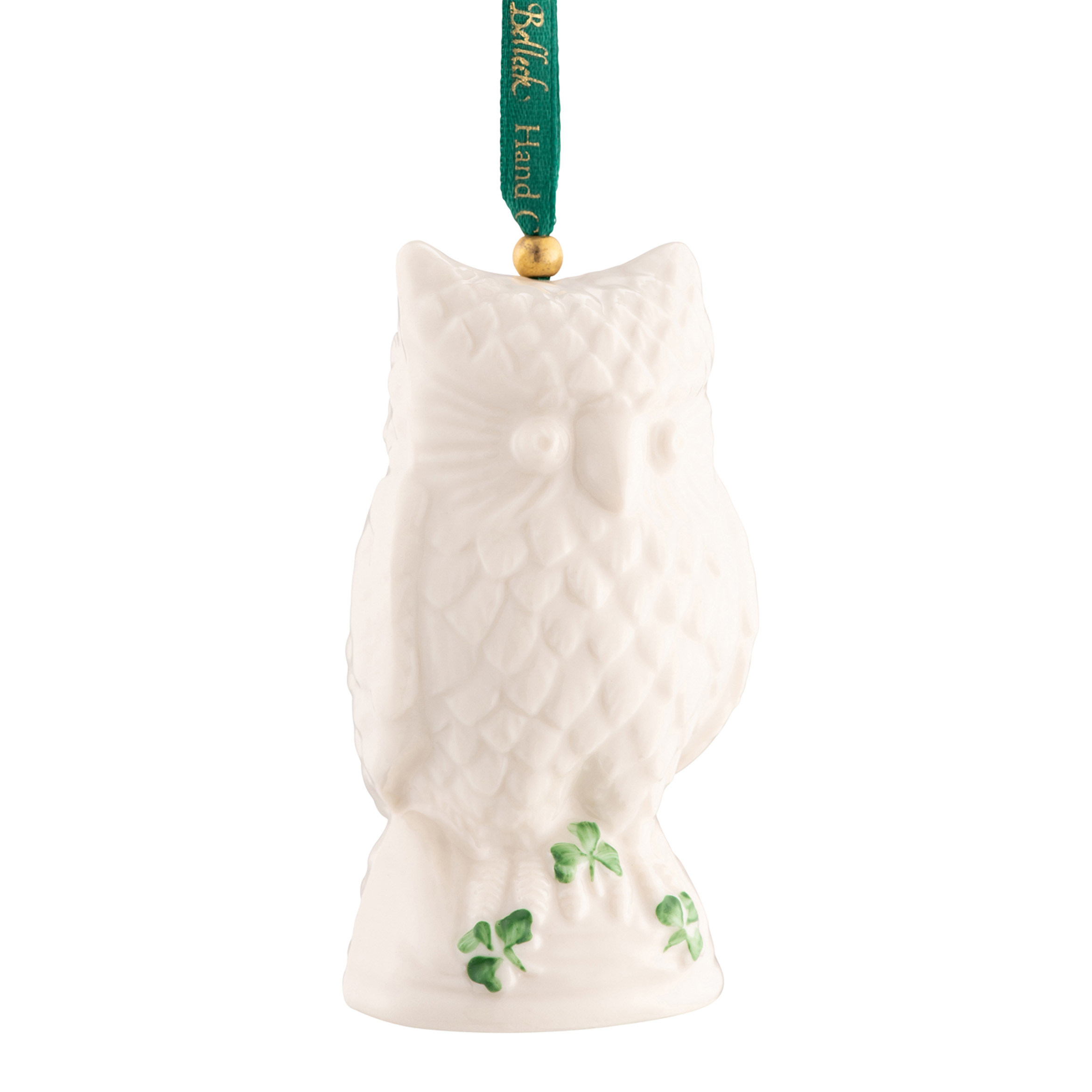 Product image for Irish Christmas | Belleek Pottery Owl Shamrock Ornament