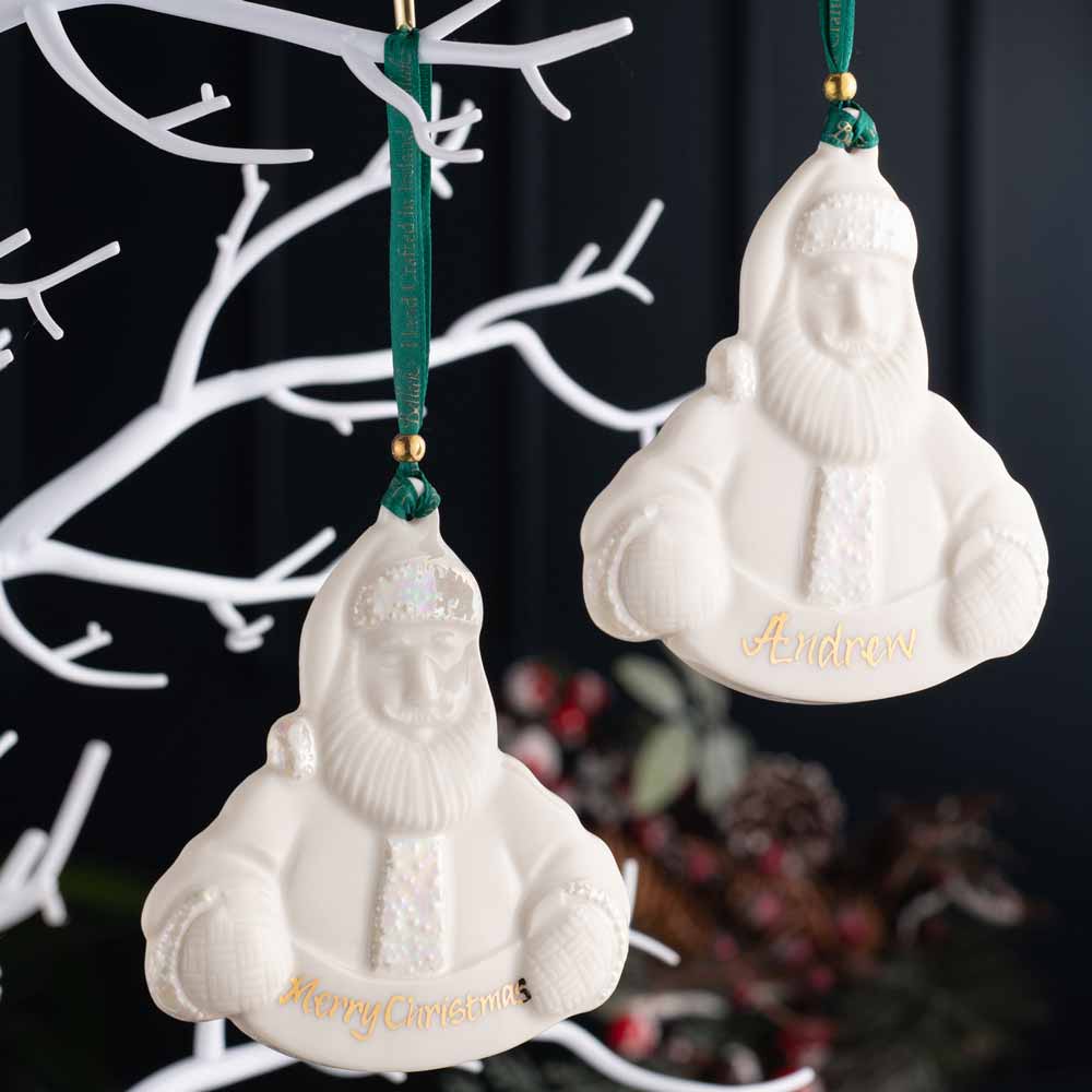 Product image for Irish Christmas | Belleek Pottery Merry Santa Claus Personalized Ornament