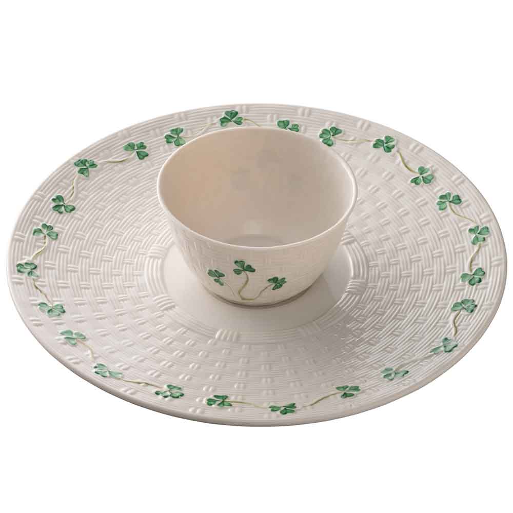 Product image for Belleek Pottery | Irish Shamrock Chip & Dip Set