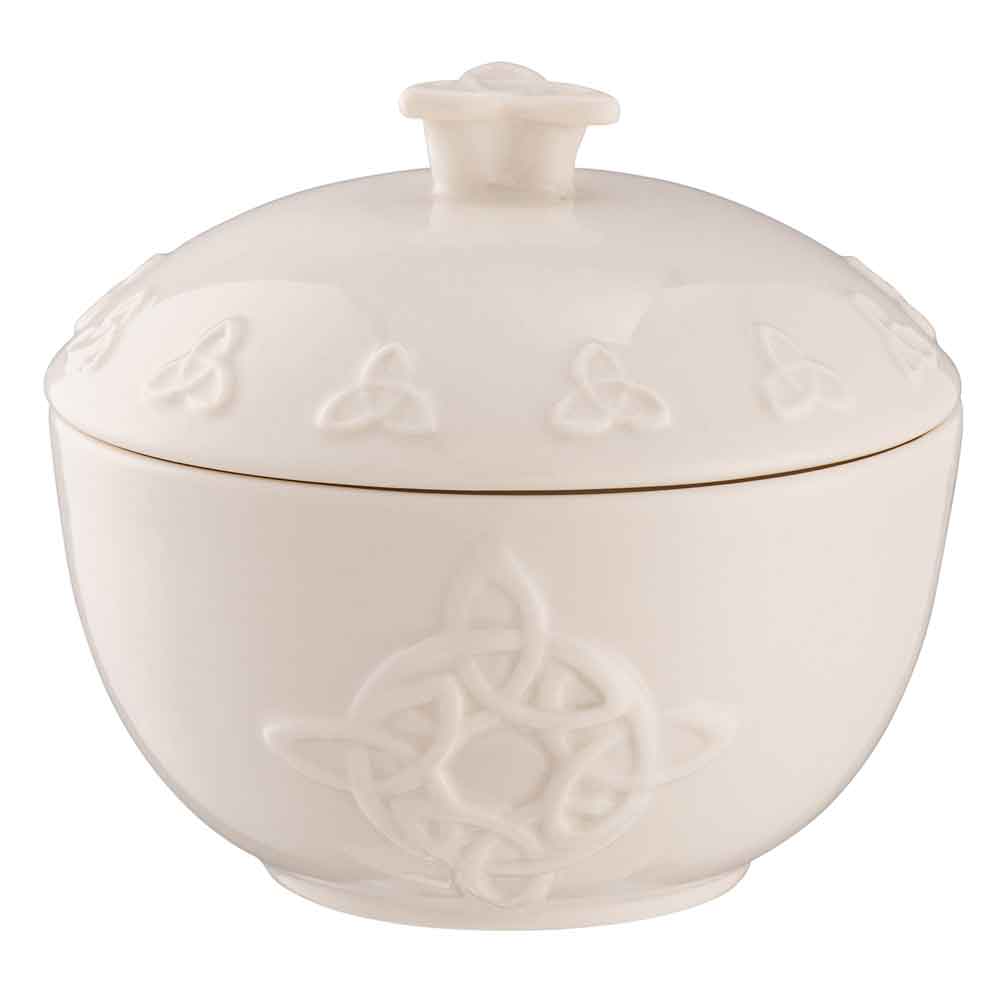 Product image for Belleek Pottery | Irish Trinity Knot Covered Sugar Bowl