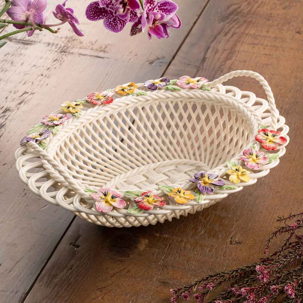 Product image for Belleek Pottery | Pansy Oval Basket