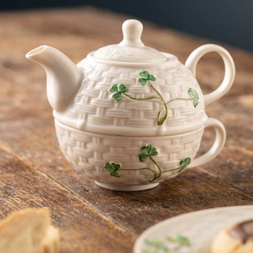 Product image for Belleek Pottery | Irish Shamrock Tea for One Teapot and Mug