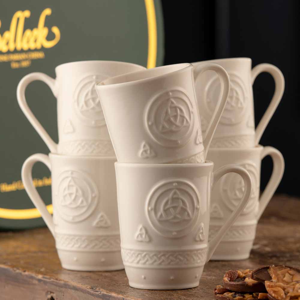 Product image for Belleek Pottery | Irish Celtic Mugs Set of 6 in Hat Box