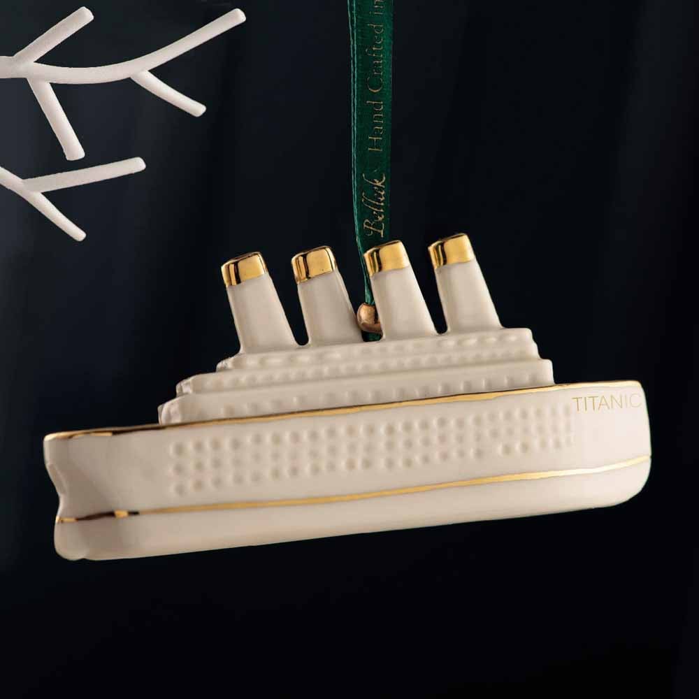 Irish Christmas Belleek Titanic Hanging Ornament at