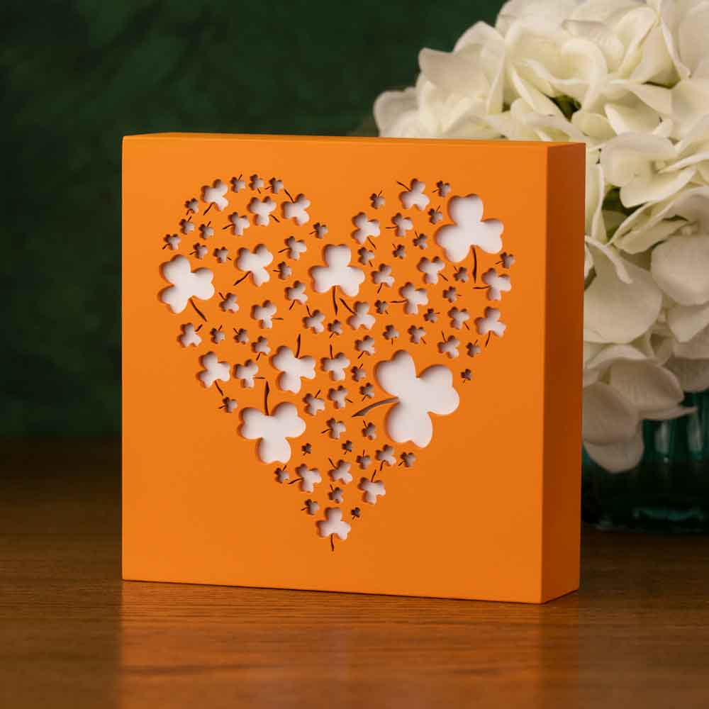Product image for Irish Decor | Shamrock Heart Wood Plaque - Orange