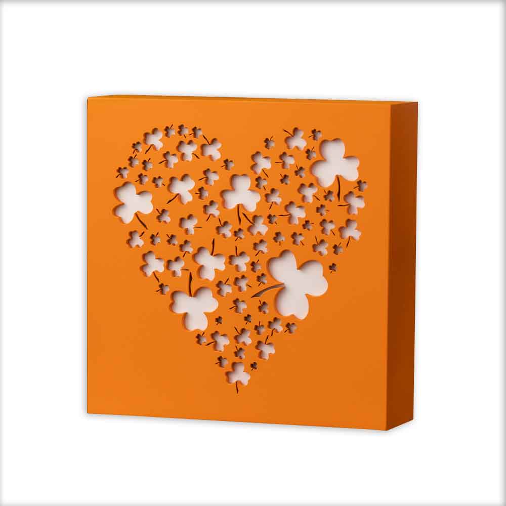 Product image for Irish Decor | Shamrock Heart Wood Plaque - Orange