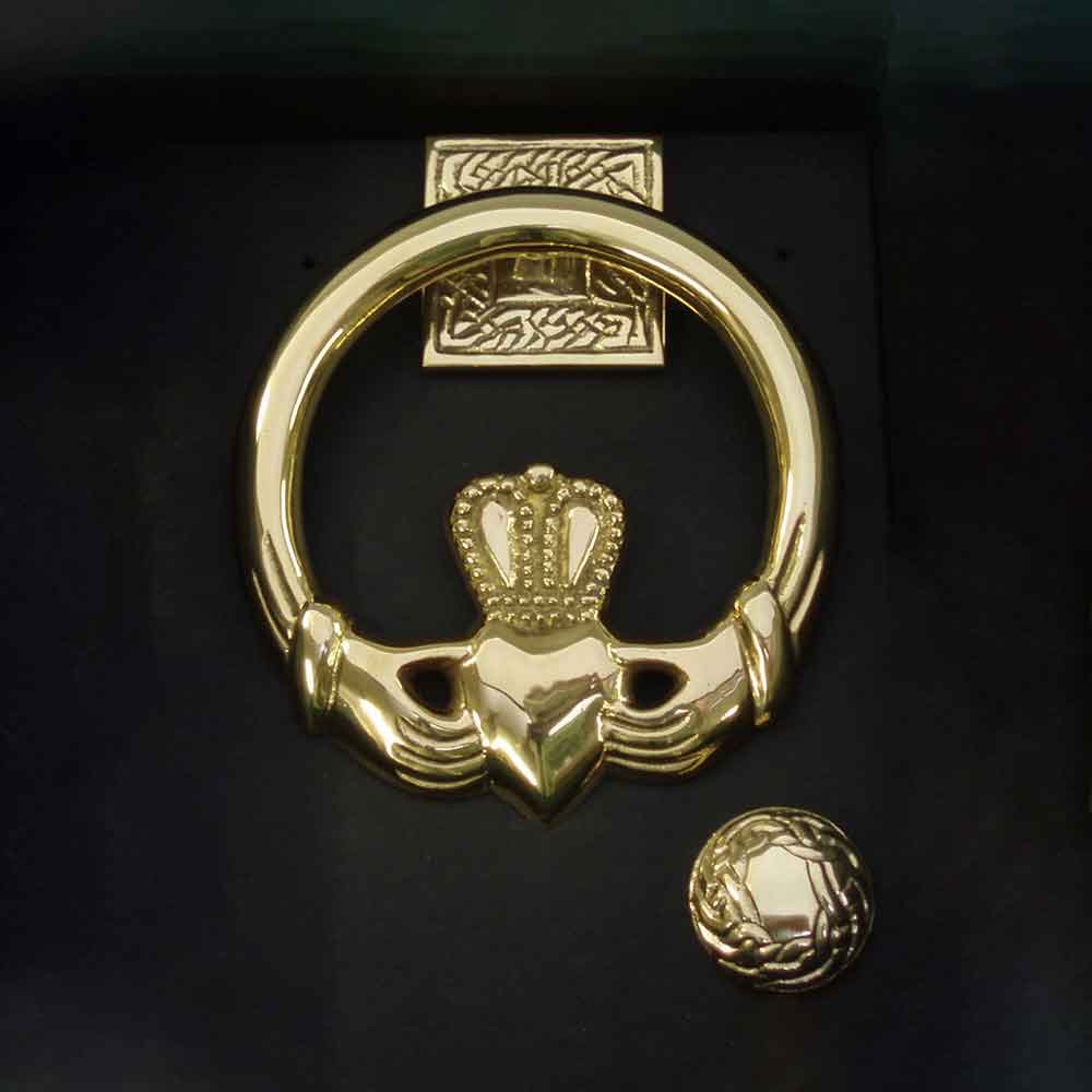 Product image for Irish Doorknocker | Brass Square Back Claddagh Door Knocker