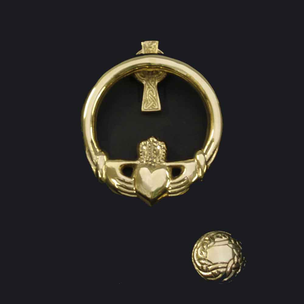 Product image for Irish Doorknocker | Brass Claddagh and Celtic Cross Door Knocker - Medium