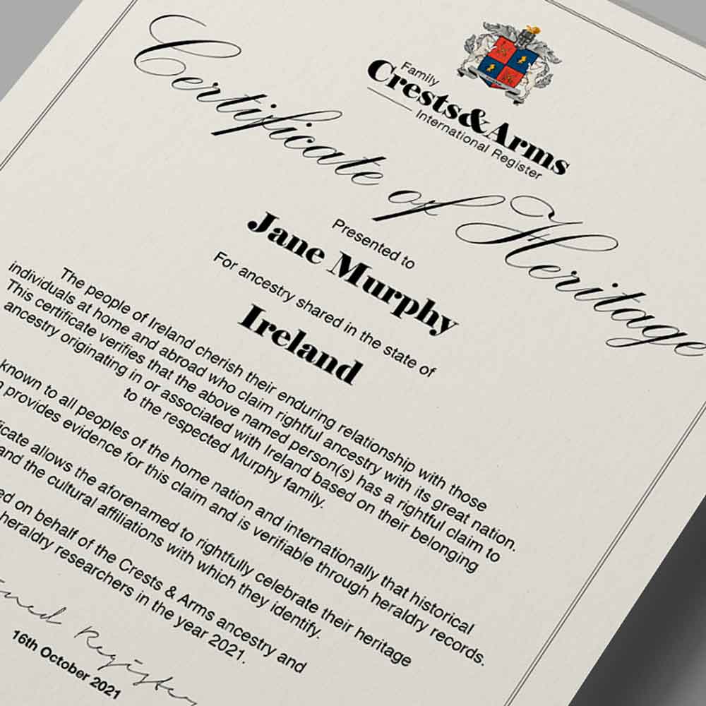 Product image for Irish Family Name | Ancestry Certificate of Heritage Parchment