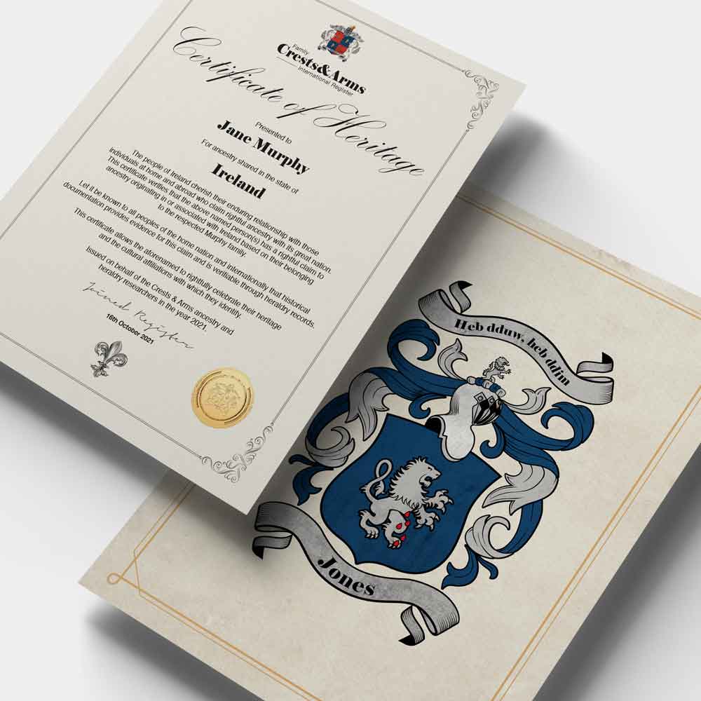 Product image for Irish Coat of Arms | Family Crest & Certificate of Heritage Parchment Bundle