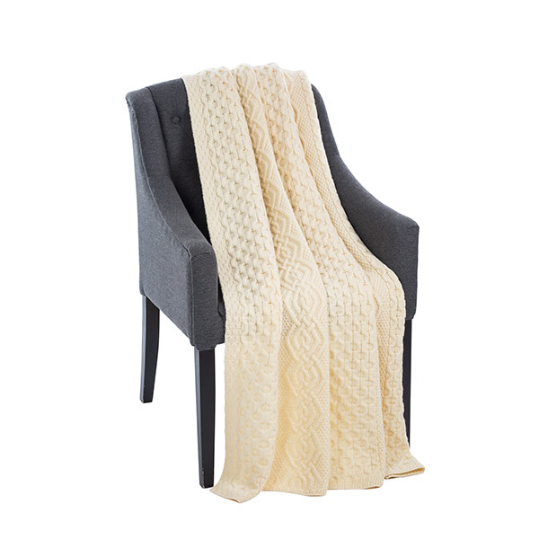 Product image for Irish Throw | Honeycomb Merino Wool Aran Knit Throw