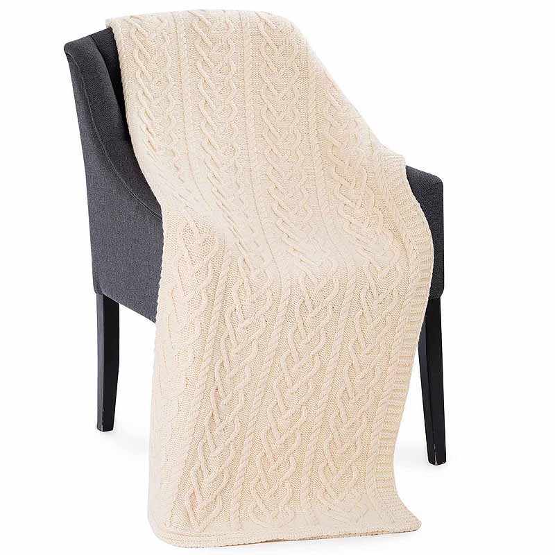 Product image for Irish Throw | Merino Wool Aran Knit Heart Throw