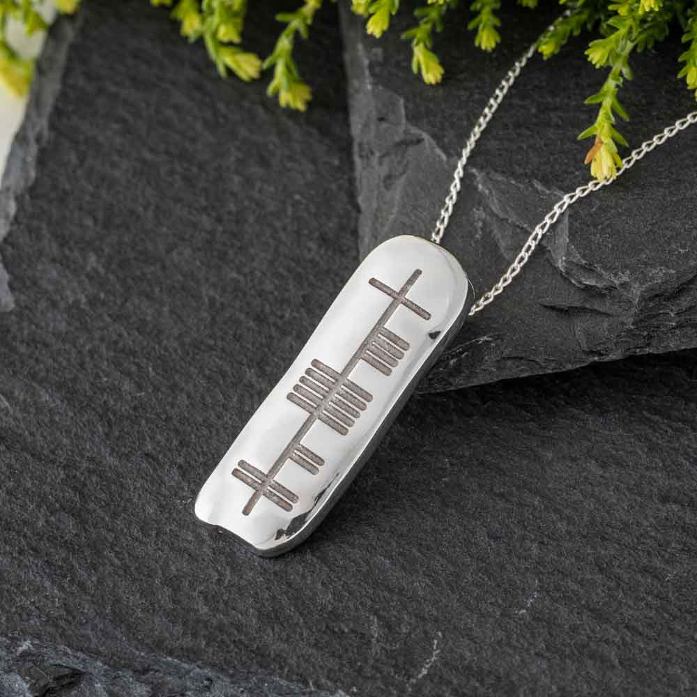 Product image for Irish Necklace - Personalized Solid Silver Ogham Pendant with Chain