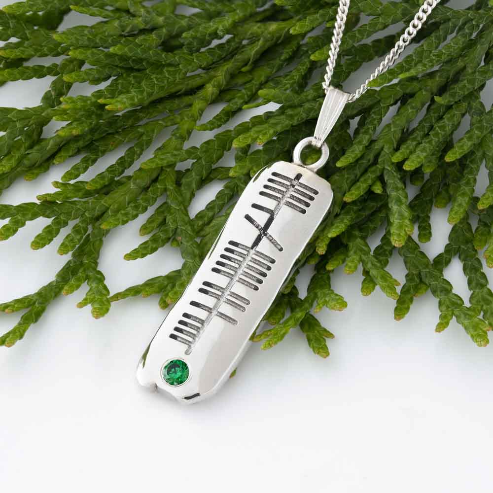 Product image for Irish Necklace - Personalized Solid Silver Ogham Birthstone Pendant with Chain
