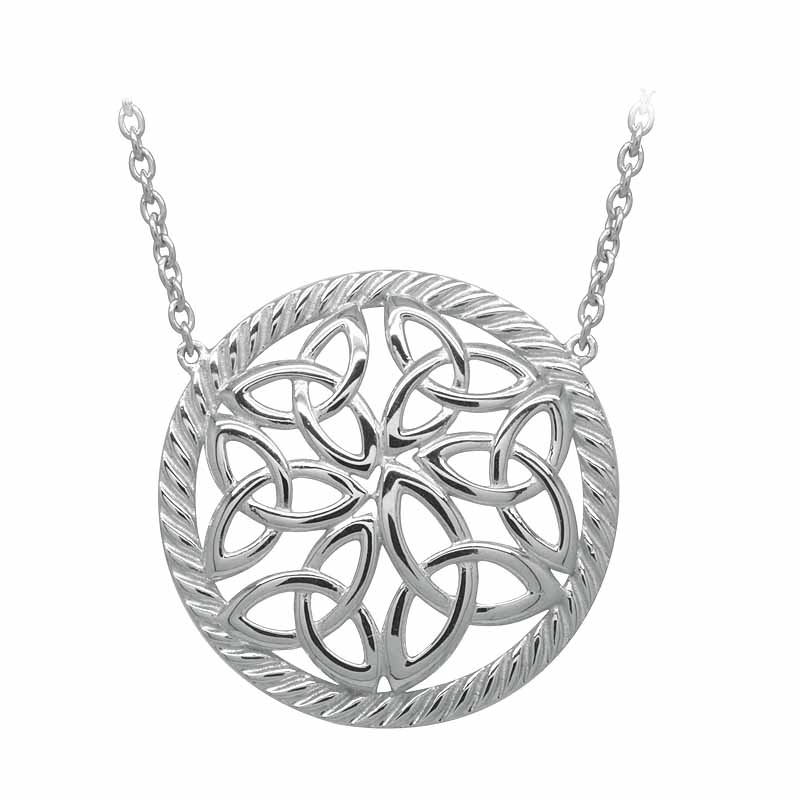 Product image for Irish Necklace | Rhodium Plated Sterling Silver Trinity Knot Round Pendant