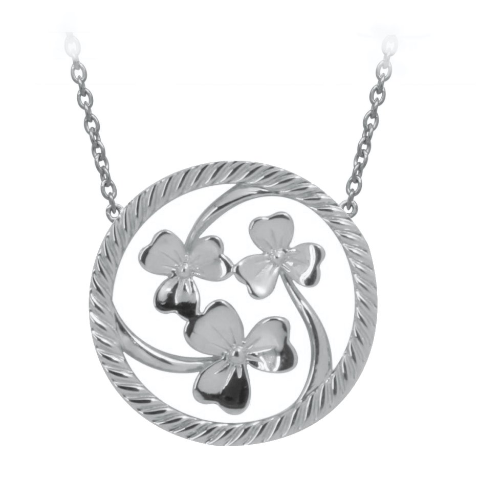 Product image for Irish Necklace | Rhodium Plated Sterling Silver Shamrock Round Pendant