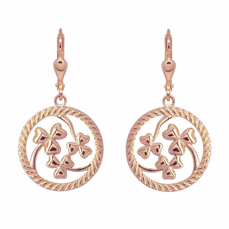 Product image for Irish Earrings | Rose Gold Plated Sterling Silver Round Shamrock Earrings