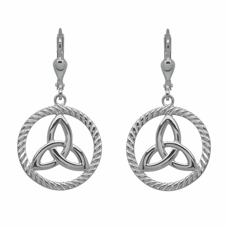 Product image for Irish Earrings | Rhodium Plated Sterling Silver Round Trinity Knot Earrings