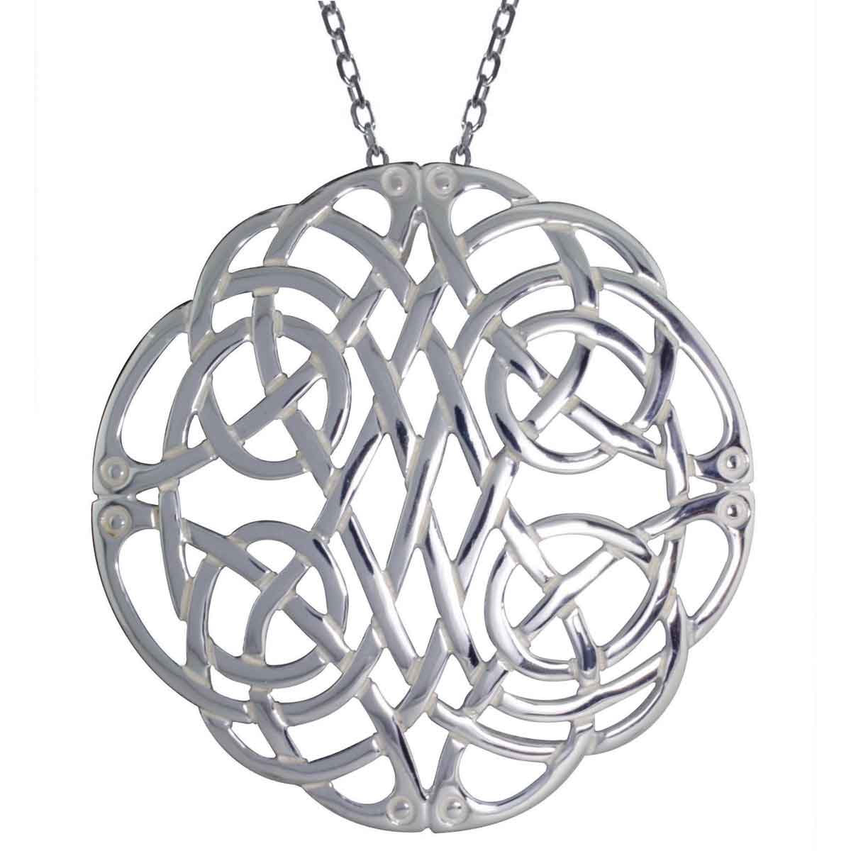 Product image for Irish Necklace| Sterling Silver Book of Kells Celtic Knot Round Pendant - Medium with Chain