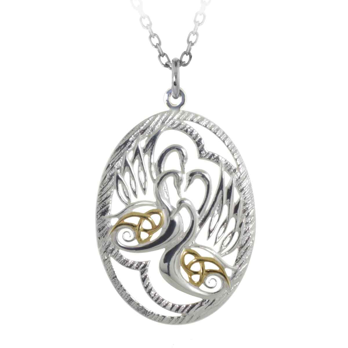 Product image for Irish Necklace | Sterling Silver & Gold Plated Children of Lir Pendant with Chain