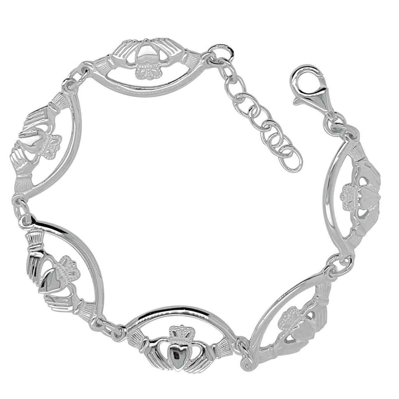 Product image for Irish Bracelet | Sterling Silver 6 Link Curved Claddagh Bracelet