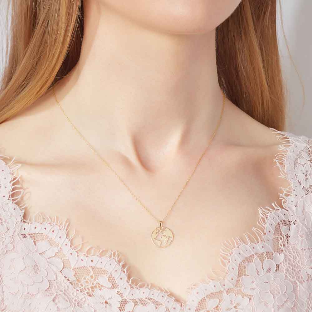 Product image for Irish Necklace | 9k Gold Gold Map of the World Pendant