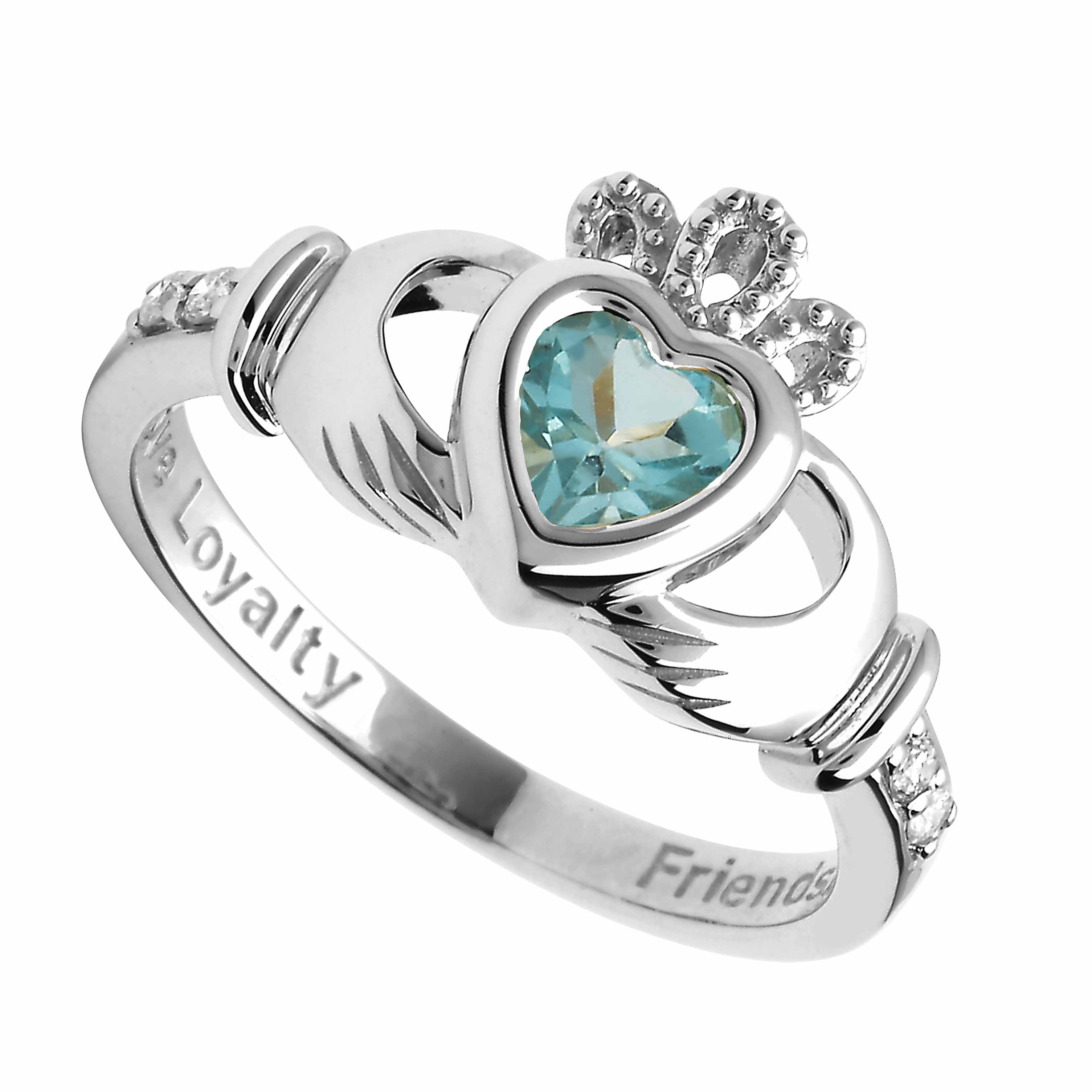 Product image for Irish Ring | 14k White Gold Diamond Love Loyalty Friendship Birthstone Claddagh Ring