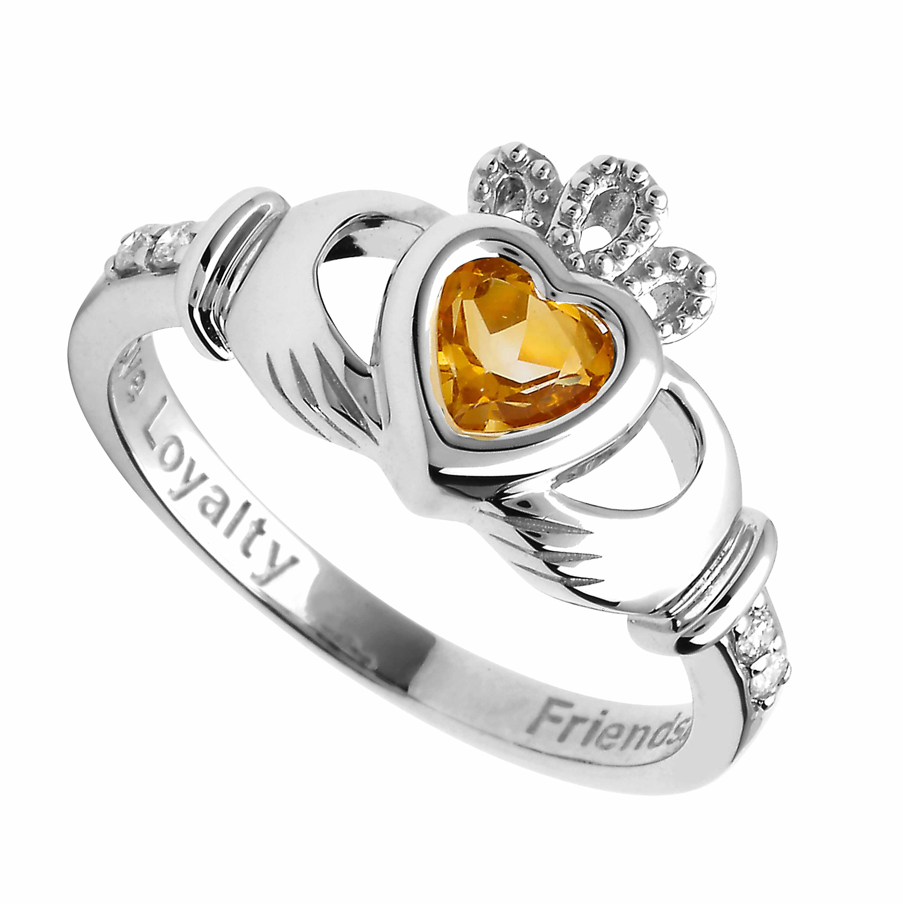 Product image for Irish Ring | 14k White Gold Diamond Love Loyalty Friendship Birthstone Claddagh Ring