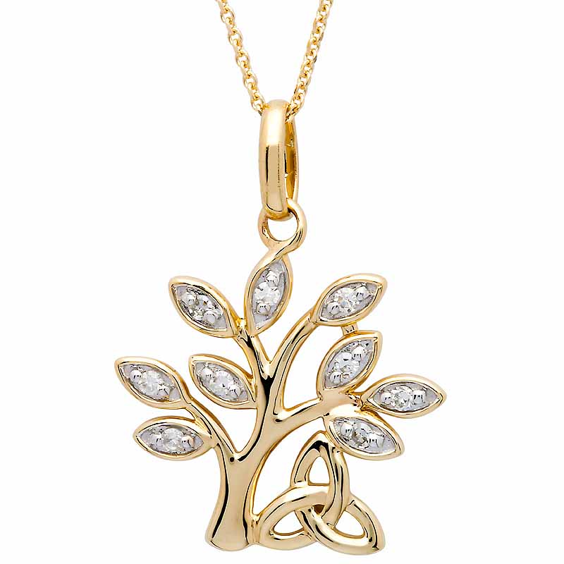 Irish Necklace | 14k Gold Celtic Tree of Life Trinity Knot Diamond