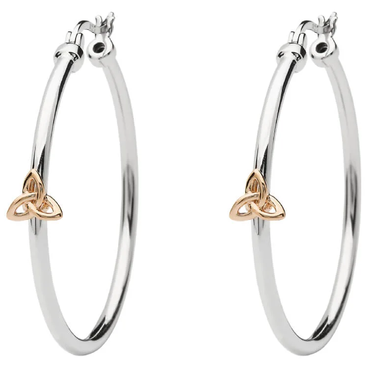 Product image for Irish Earrings | Sterling Silver Rose Gold Celtic Trinity Knot Hoop Earrings