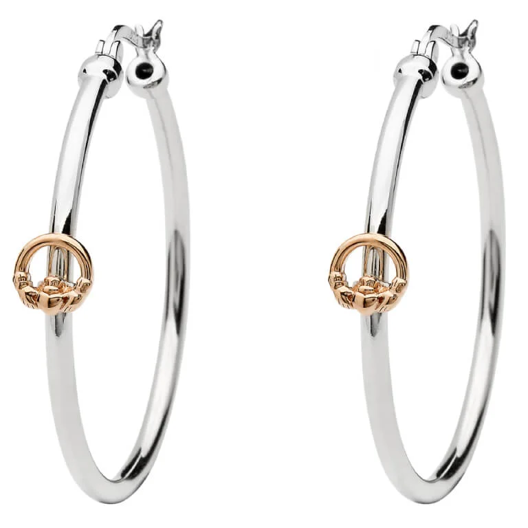 Product image for Irish Earrings | Sterling Silver Rose Gold Claddagh Hoop Earrings