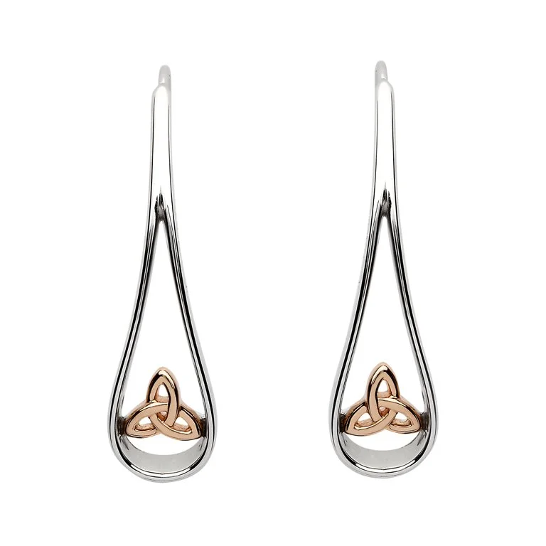 Product image for Irish Earrings | Sterling Silver Rose Gold Celtic Trinity Knot Drop Earrings