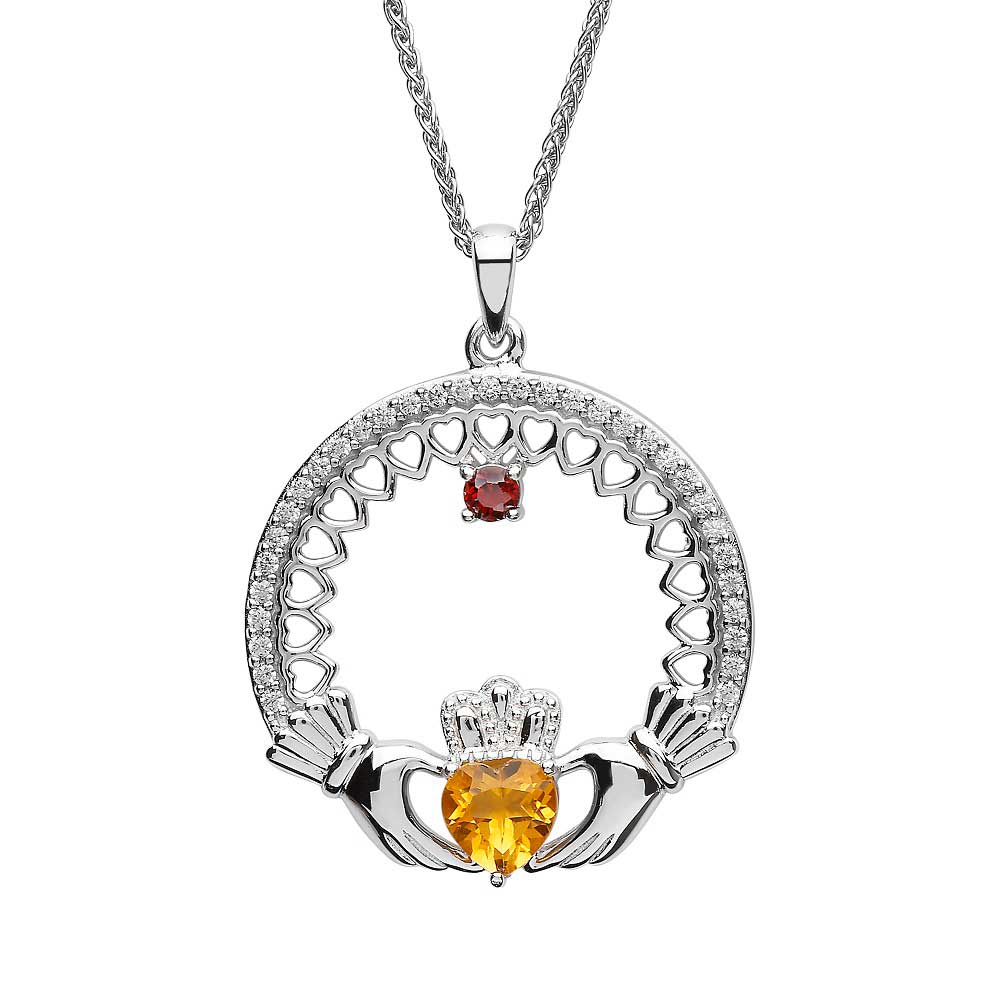 Product image for Claddagh Necklace | Mother's Family Birthstone Sterling Silver Pendant