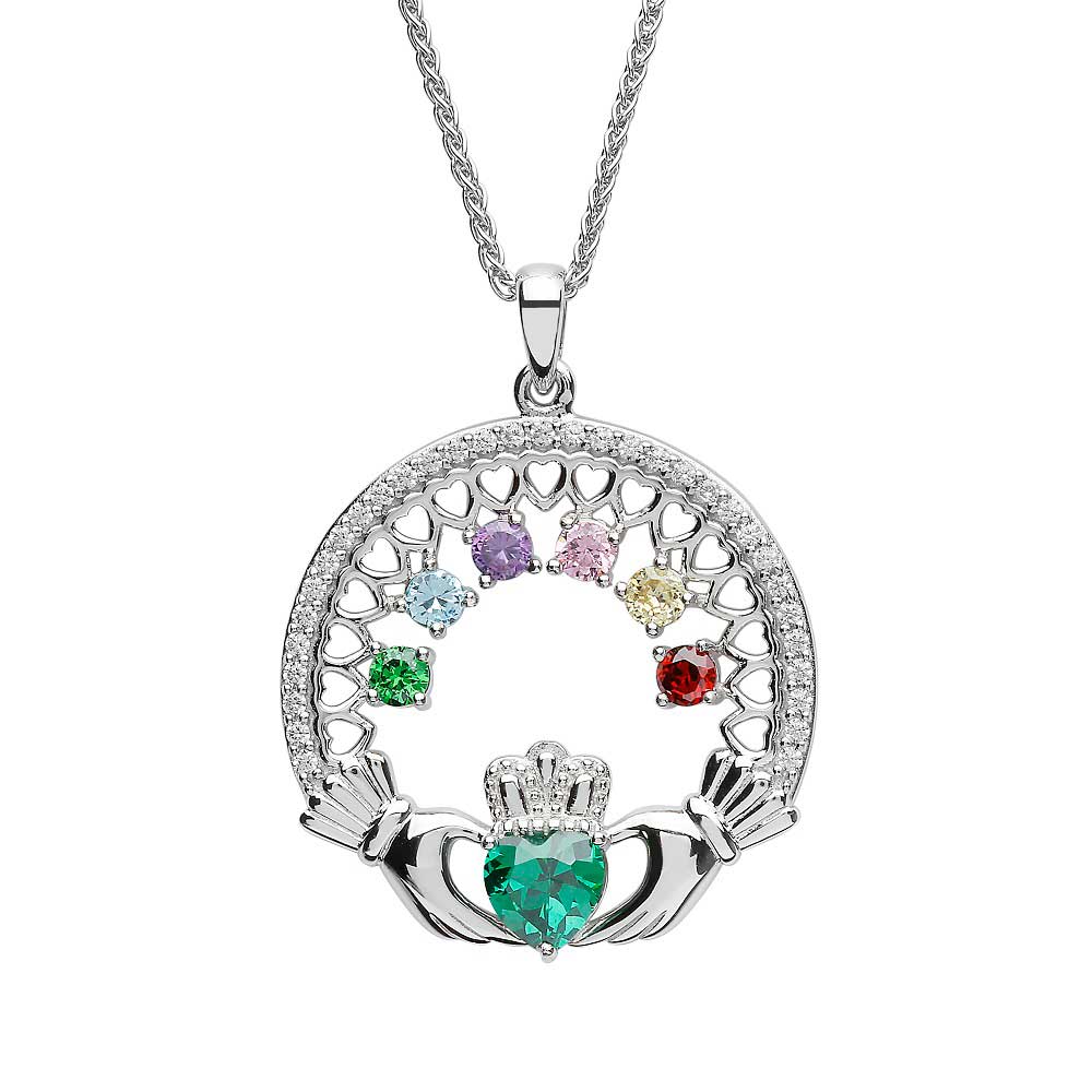 Product image for Claddagh Necklace | Mother's Family Birthstone Sterling Silver Pendant