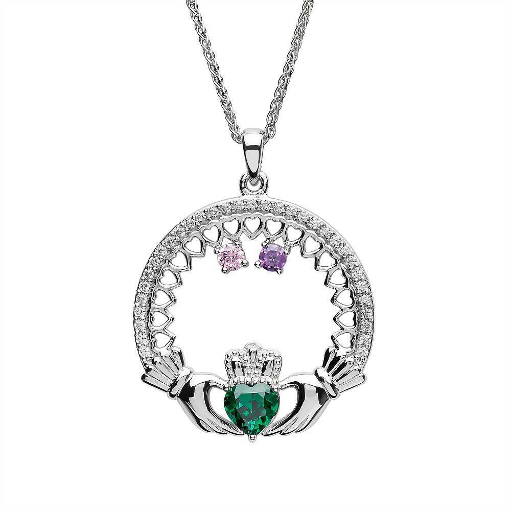 Product image for Claddagh Necklace | Mother's Family Birthstone Sterling Silver Pendant