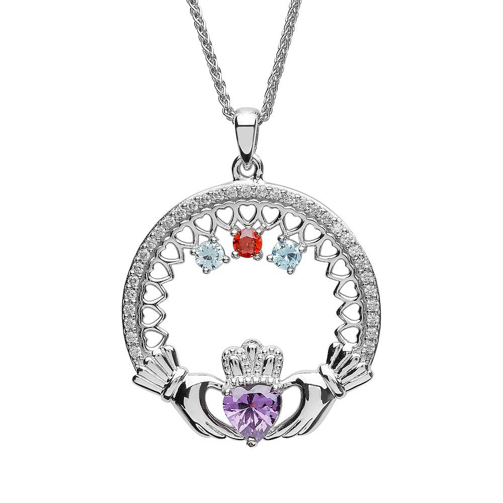 Product image for Claddagh Necklace | Mother's Family Birthstone Sterling Silver Pendant