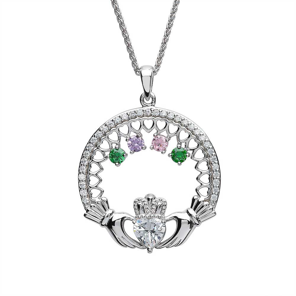 Product image for Claddagh Necklace | Mother's Family Birthstone Sterling Silver Pendant