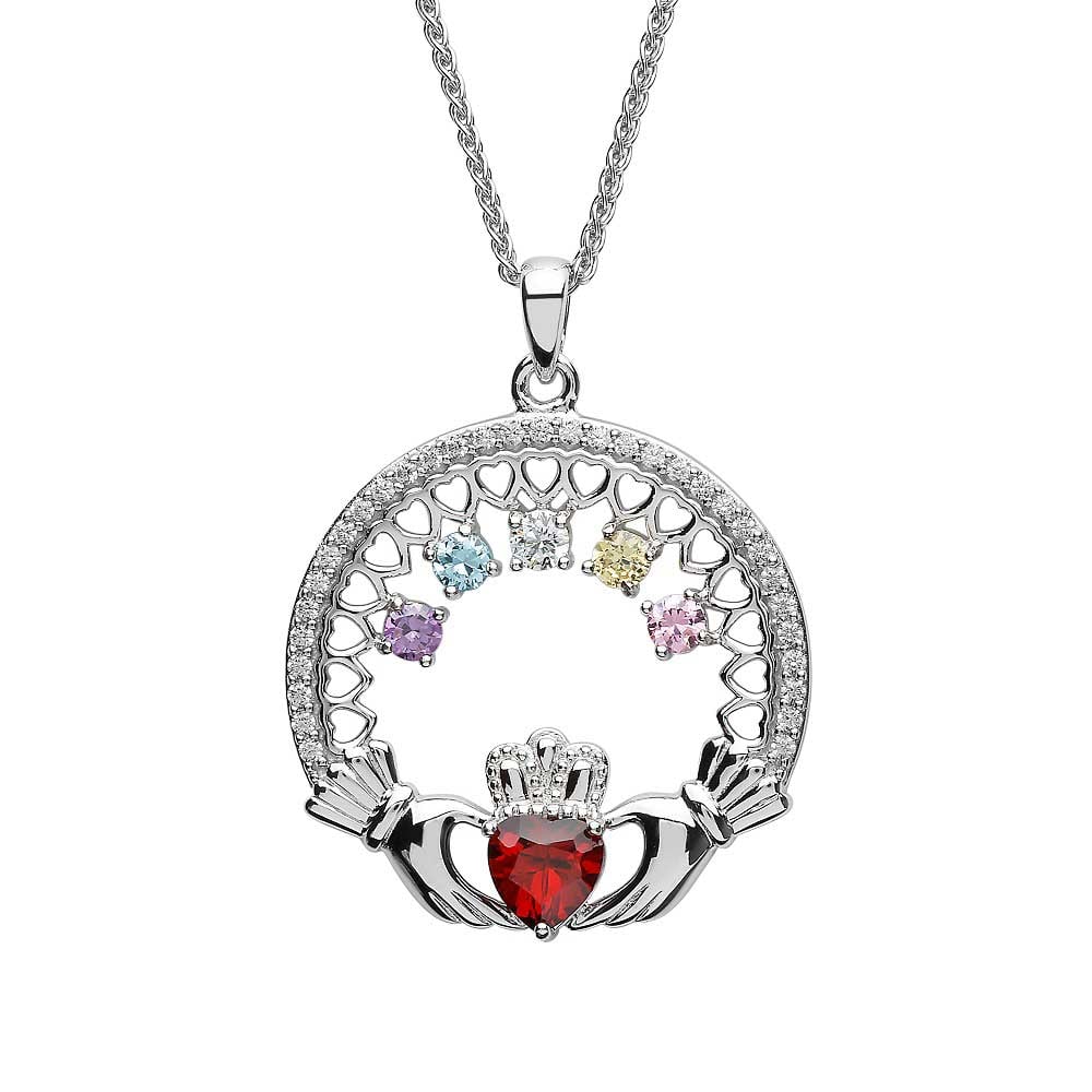 Product image for Claddagh Necklace | Mother's Family Birthstone Sterling Silver Pendant