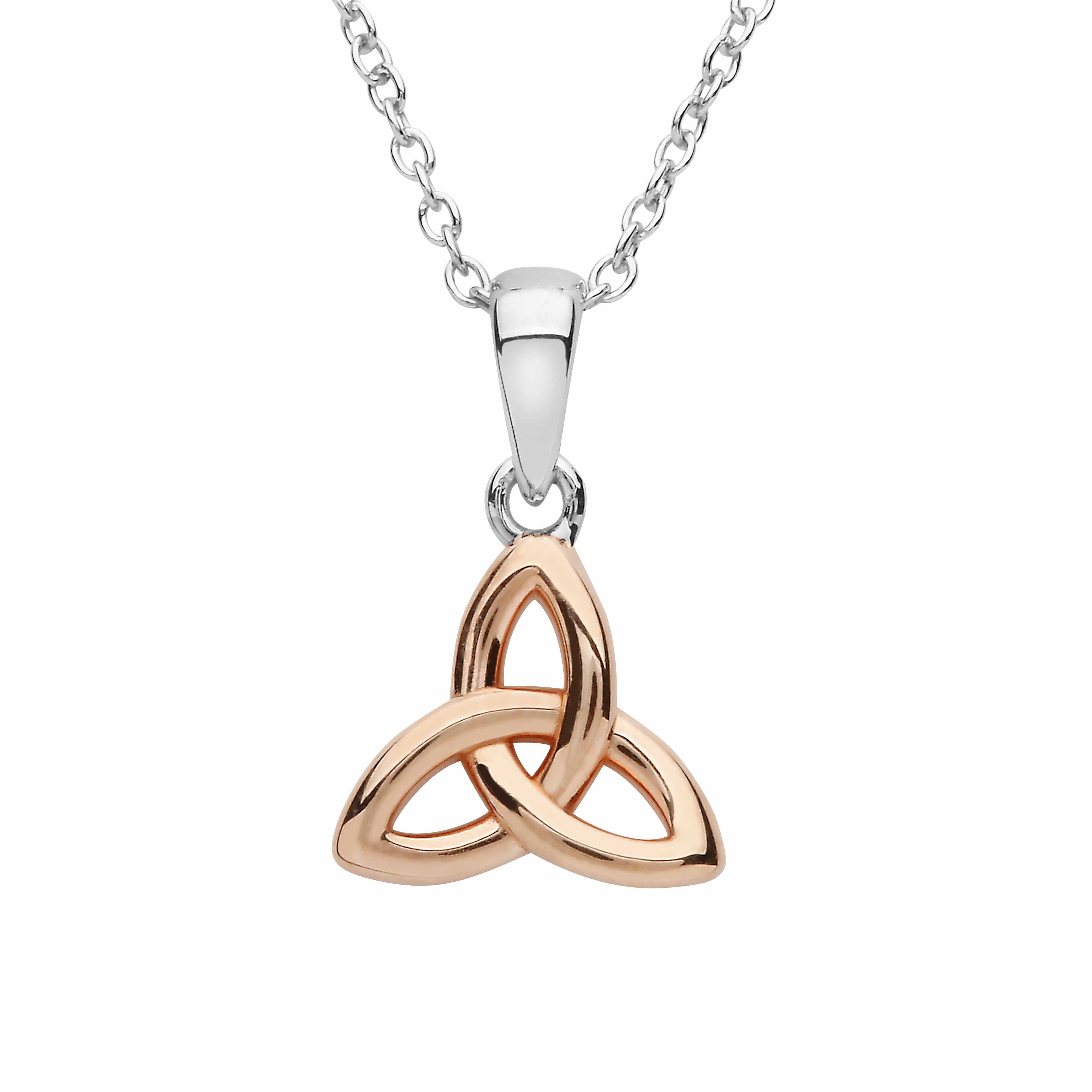 Irish Necklace Sterling Silver Rose Gold Trinity Knot Pendant at