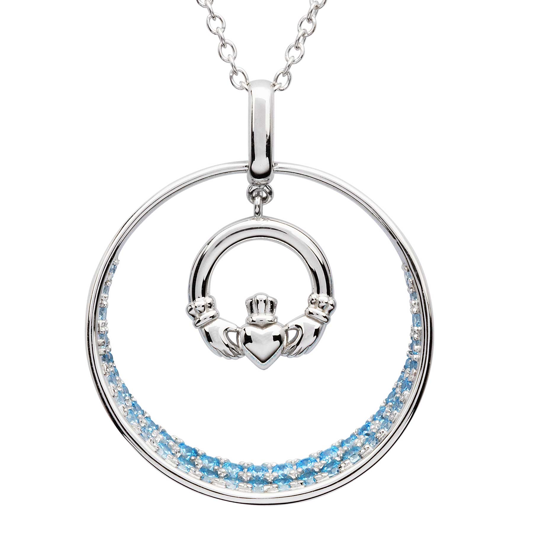 Product image for Irish Necklace | Sterling Silver & Aquamarine Claddagh Pendant