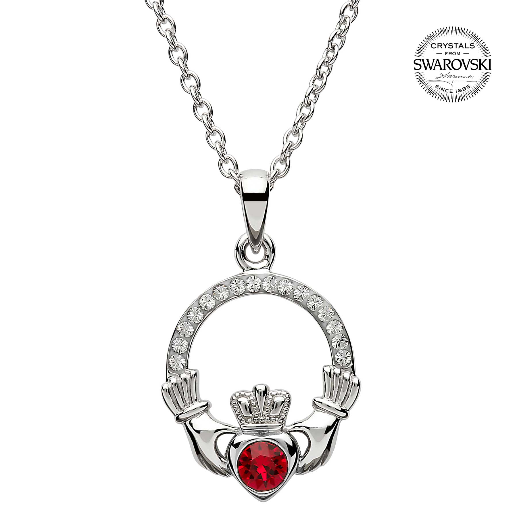 Irish Necklace Sterling Silver Claddagh Swarovski Crystal Birthstone